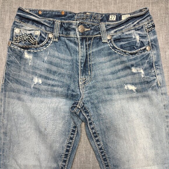 Miss Me Jeans women's Size 27 Medium Wash Boyfriend Capri Thick Stitch Flap - Picture 2 of 16